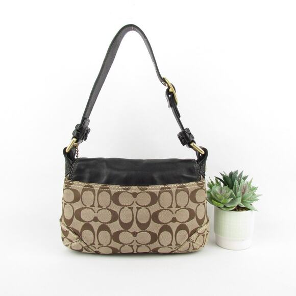 Authentic Coach Signature Black Leather Trim Flap Bag - Picture 2 of 7